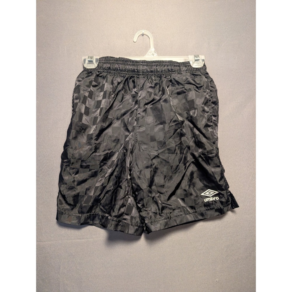 Umbro Soccer Athletic Shorts Boys Medium 8/10 Black Checkered Logo Elastic Waist